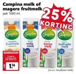 Coop Campina melk of magere fruitmelk, aanbieding