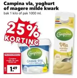 Coop Campina vla, yoghurt of magere milde kwark aanbieding