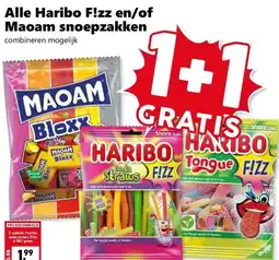 Coop Alle Haribo F!zz en/of Maoam snoepzakken aanbieding