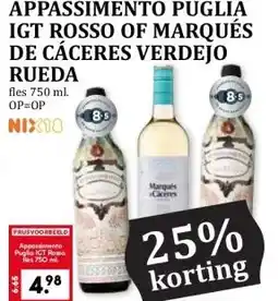 Coop APPASSIMENTO PUGLIA IGT ROSSO OF MARQUÉS DE CÁCERES VERDEJO RUEDA aanbieding