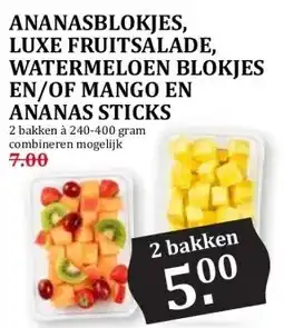 Coop ANANASBLOKJES, LUXE FRUITSALADE, WATERMELOEN BLOKJES EN/OF MANGO EN ANANAS STICKS aanbieding