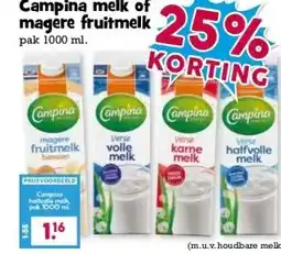 Boon`s Markt Campina melk of magere fruitmelk aanbieding