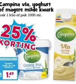 Boon`s Markt Campina vla, yoghurt of magere milde kwark aanbieding