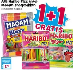 Boon`s Markt Alle Haribo F!zz en/of Maoam snoepzakken aanbieding