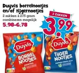 Boon`s Markt Duyvis borrelnootjes en/of tijgernootjes aanbieding