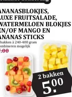 Boon`s Markt ANANASBLOKJES, LUXE FRUITSALADE, WATERMELOEN BLOKJES EN/OF MANGO EN ANANAS STICKS aanbieding