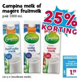 Boon`s Markt Campina melk of magere fruitmelk aanbieding