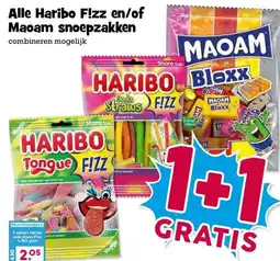 Boon`s Markt Alle Haribo F!zz en/of Maoam snoepzakken aanbieding