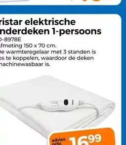 Trekpleister Tristar elektrische onderdeken 1-persoons aanbieding