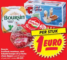 Boni Boursin knoflook roomkaas, mini babybel kaasjes of La Vache cheez dippers aanbieding
