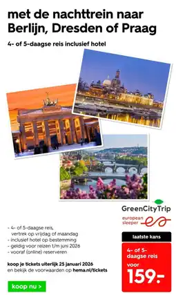 HEMA Met de nachttrein naar berlijn, dresden of praag aanbieding