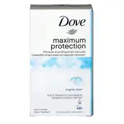 Trekpleister Dove Maximum Protection Original Clean Antitranspirant Stick aanbieding