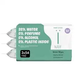 Etos Naïf Plasticvrije Water Billendoekjes 3x54 stuks aanbieding