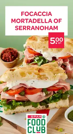 Spar Focaccia mortadella of serranoham aanbieding