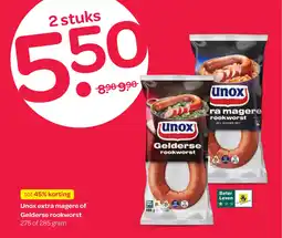 Spar Unox extra magere of Gelderse rookworst aanbieding