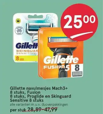 Etos Gillette Navulmesjes Mach3+ 8 Stuks, Fusion 8 Stuks, Proglide En Skinguard Sensitive 8 Stuks aanbieding