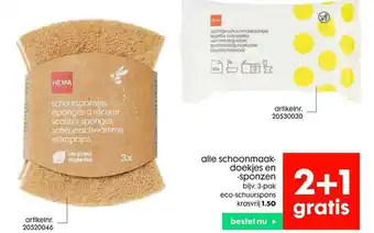 HEMA Alle Schoonmaakdoekjes En -Sponzen 2+1 Gratis aanbieding