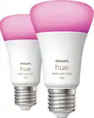 Praxis Philips Hue ledlamp wit en gekleurd licht E27 9W 2 stuks aanbieding