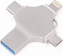 Bol.com USB stick - 3.0 - 64GB - USB A - USB C - Micro USB - Lightning - Zilver - Allteq aanbieding