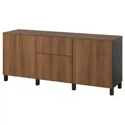 IKEA BestÅ Opberger met lades, zwartbruin/lappviken/stubbarp walnootpatroon, 180x42x75 cm aanbieding