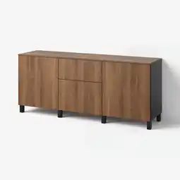 IKEA BestÅ Opberger met lades, zwartbruin/lappviken/stubbarp walnootpatroon, 180x42x75 cm aanbieding