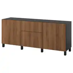 IKEA BestÅ Opberger met lades, zwartbruin/lappviken/stubbarp walnootpatroon, 180x42x74 cm aanbieding