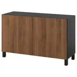 IKEA BestÅ Opberger met deuren, zwartbruin/lappviken/stubbarp walnootpatroon, 120x42x74 cm aanbieding
