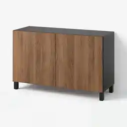 IKEA BestÅ Opberger met deuren, zwartbruin/lappviken/stubbarp walnootpatroon, 120x42x74 cm aanbieding
