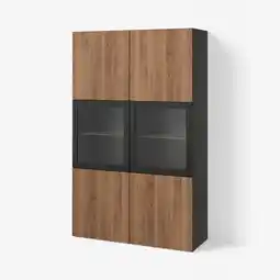 IKEA Bruine en zwarte houten kast met glazen deuren aanbieding