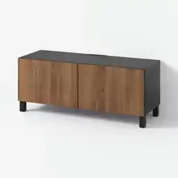 IKEA BestÅ Tv-meubel met deuren, zwartbruin/lappviken/stubbarp walnootpatroon, 120x42x48 cm aanbieding