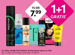 Drogisterij Visser Fa, Gliss, Got2B, Poly Palette, Schwarzkopf, Syoss en Taft aanbieding