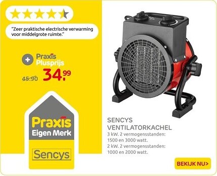 Praxis Sencys ventilatorkachel aanbieding