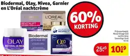 Kruidvat Biodermal, Olay, Nivea, Garnier en L'Oréal nachtcrème aanbieding