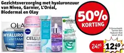Kruidvat Gezichtsverzorging met hyaluronzuur van Nivea, Garnier, L'Oréal, Biodermal en Olay aanbieding