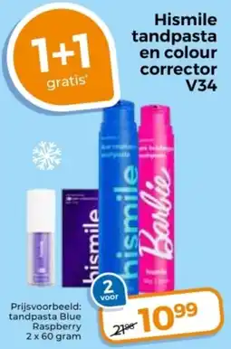 Trekpleister Hismile tandpasta en colour corrector V34 aanbieding