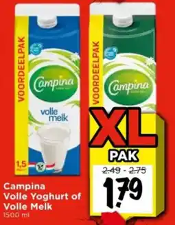 Vomar Voordeelmarkt Campina Volle Yoghurt of Volle Melk aanbieding
