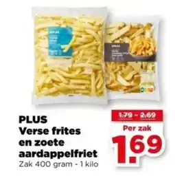 PLUS PLUS Verse frites en zoete aardappelfriet aanbieding