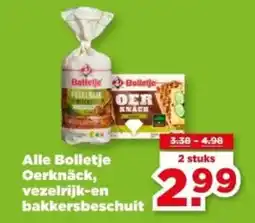 PLUS Alle Bolletje Oerknäck, vezelrijk en bakkersbeschuit aanbieding