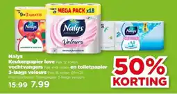 PLUS Nalys Keukenpapier love vochtvangers en toiletpapier 3 laags velours aanbieding
