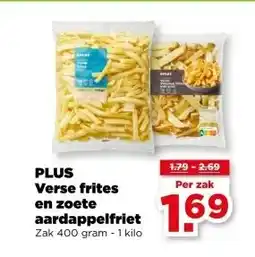 PLUS PLUS Verse frites en zoete aardappelfriet aanbieding