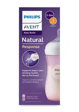 Etos Philips Avent Natural Response Babyfles Roze 1+ maanden 260 ML aanbieding