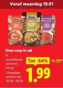 Lidl Unox soep in zak aanbieding
