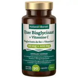 Holland & Barrett Holland & Barrett IJzer Bisglycinaat + Vitamine C 20mg + 100mg - 90 capsules aanbieding