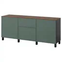 IKEA BestÅ Opberger met lades, zwartbruin Krukmakare/donker grijsgroen walnootpatroon, 180x42x75 cm aanbieding