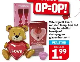 Hoogvliet Valentijn XL kaart, roos led lamp, hart led lamp, folieballon beertje of champagne glazen hartvorm aanbieding