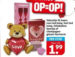 Hoogvliet Valentijn XL kaart, roos led lamp, hart led lamp, folieballon beertje of champagne- glazen hartvorm aanbieding