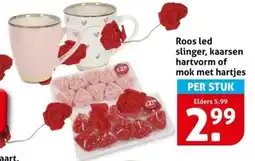 Hoogvliet Roos led slinger, kaarsen hartvorm of mok met hartjes aanbieding