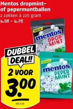 Poiesz Mentos dropmint of pepermuntballen aanbieding