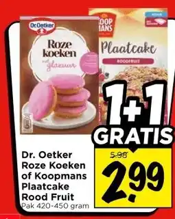 Vomar Voordeelmarkt Dr. Oetker Roze Koeken of Koopmans Plaatcake Rood Fruit aanbieding