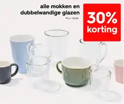 HEMA Alle mokken en dubbelwandige glazen aanbieding